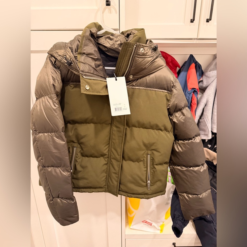 $715 NWT The Kooples XSport two tone Olive Green Puffer Jacket women’s size 1